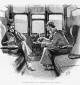 Book Illustration Depicting Sherlock Holmes and Dr. Watson in a Train Cabin